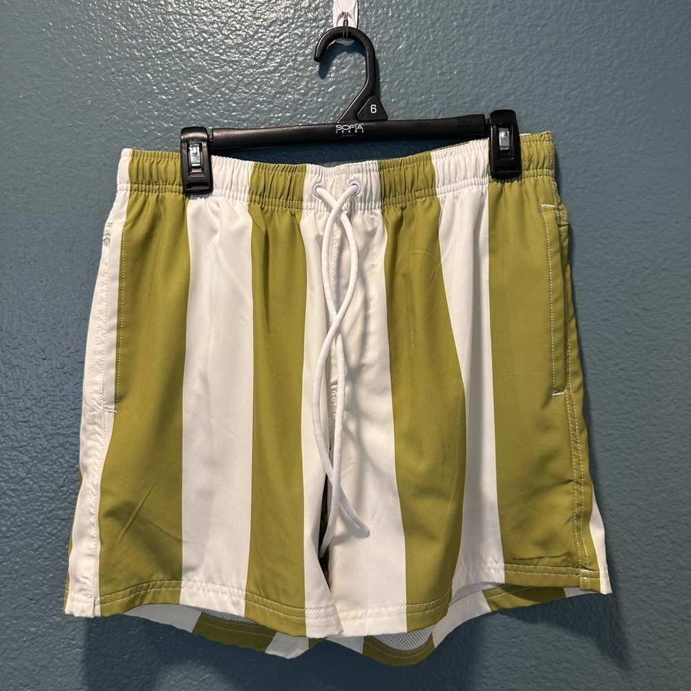 Green and White Striped Shorts